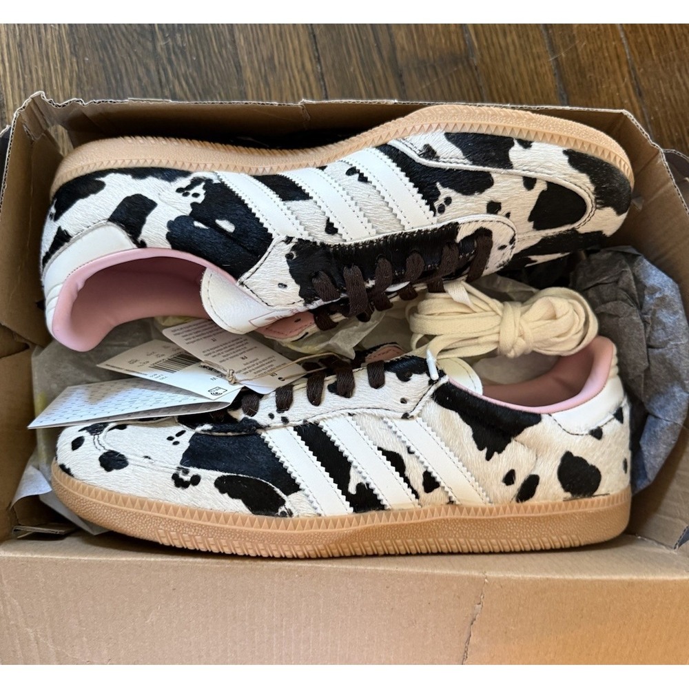 adidas Women's Cow Print Gazelle Sneakers - Black White Pink